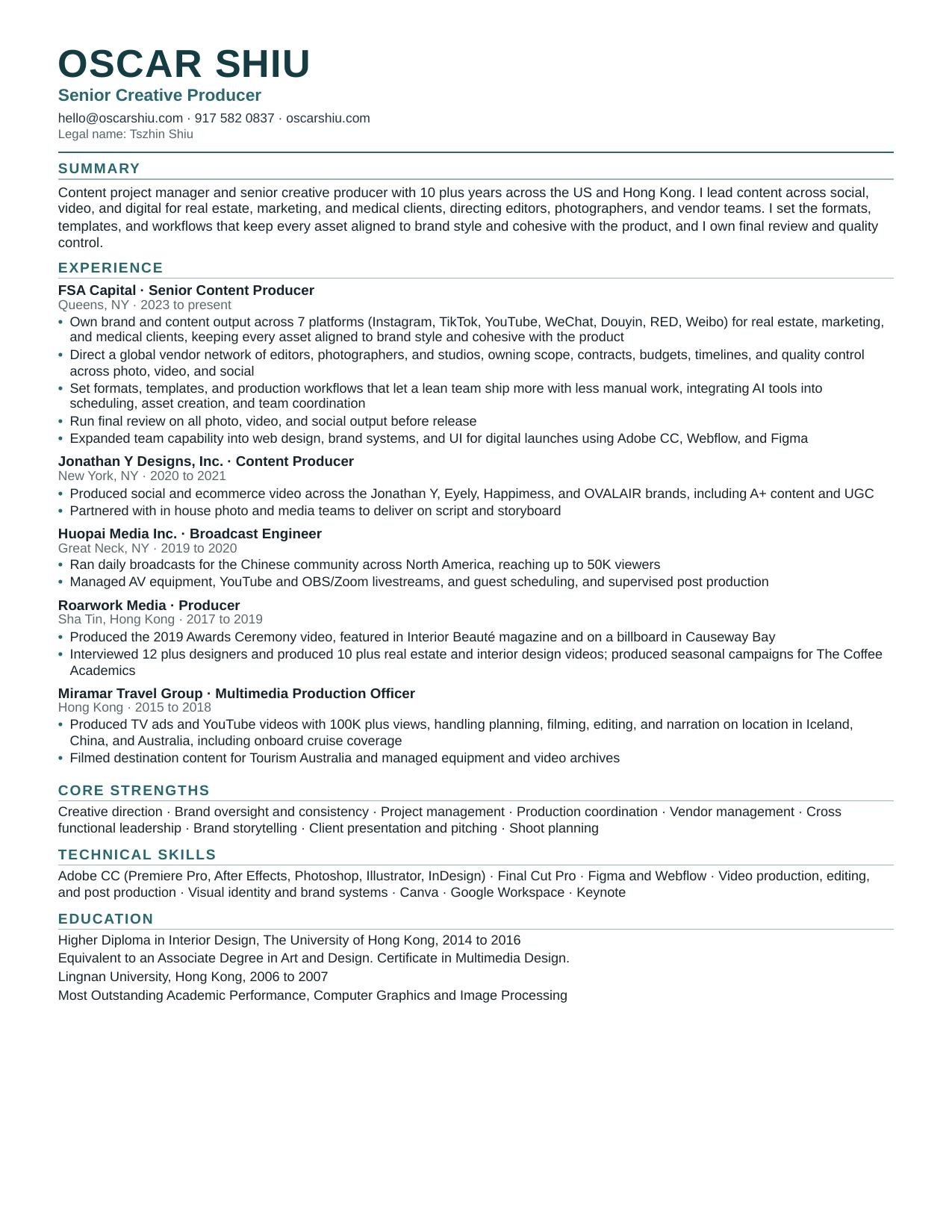 Oscar Shiu CV